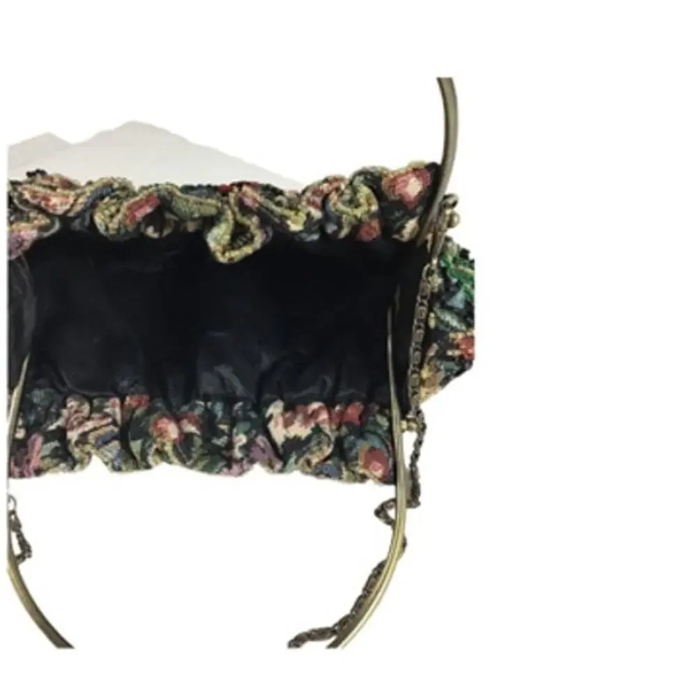Y2K Vintage Woven Floral Tapestry Top Handle Bag with Long Shoulder Chain
